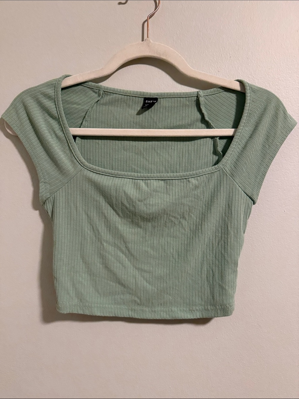 SHEIN Light Green Ribbed Square Neck Crop Top